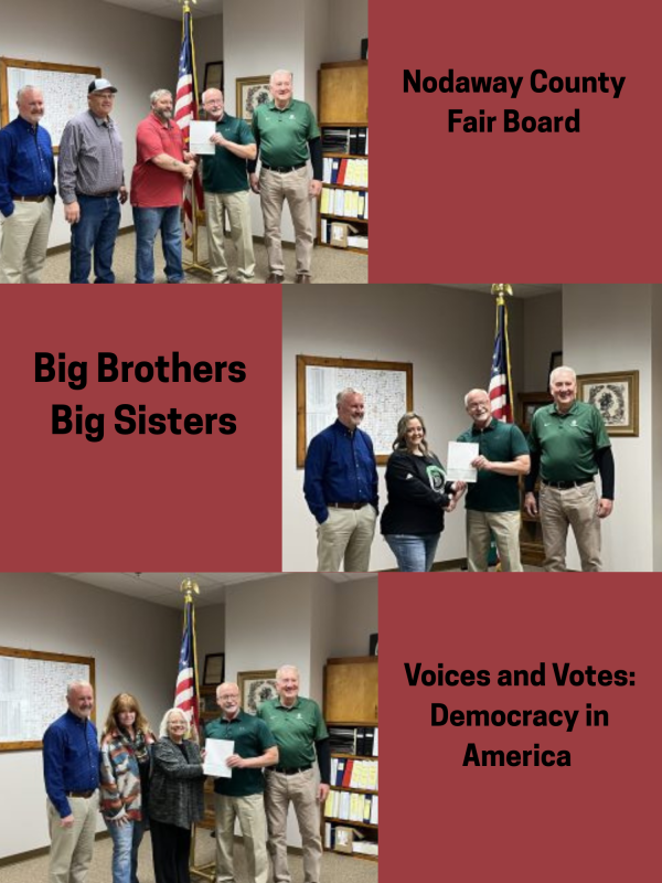 April Nodaway County Fair Board, Big Brothers Big Sisters, and Voices and Votes Donations in April